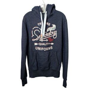 Superdry Grit Tab Vtg Hoodie Pullover With Drawstrings Navy Blue Large